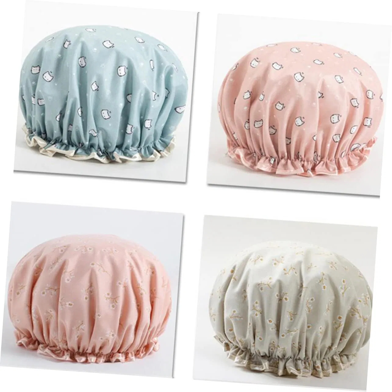 Шапочка для душаs Set of 6, Double Layer, Satin, Beavorty, Blue+Pink — фото 4