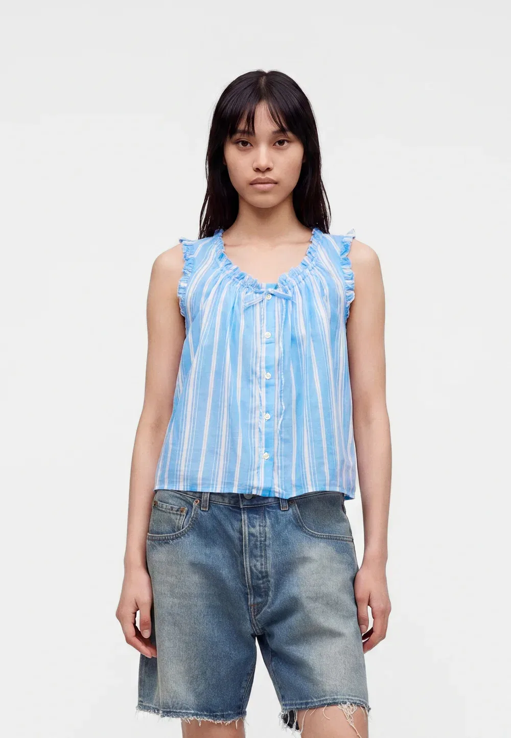 Блузка с завязками на шее и пуговицами Gap, Blue