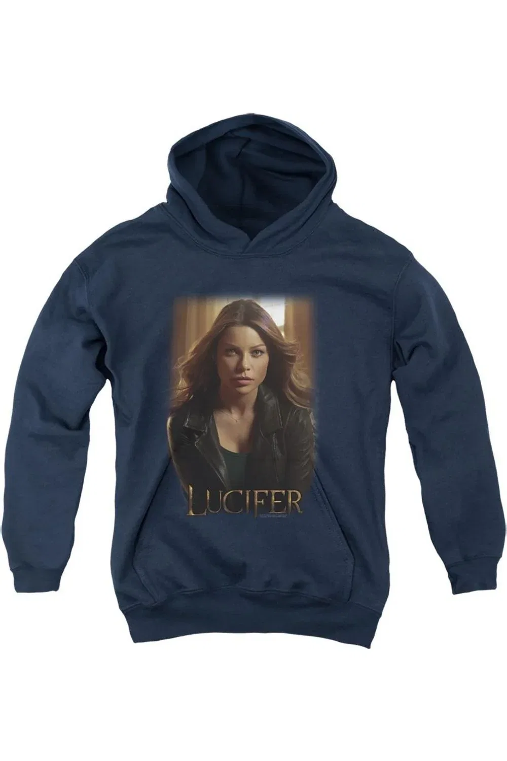 Детское худи с капюшоном на молнии с принтом Lucifer The Detective Gildan, темно-синий