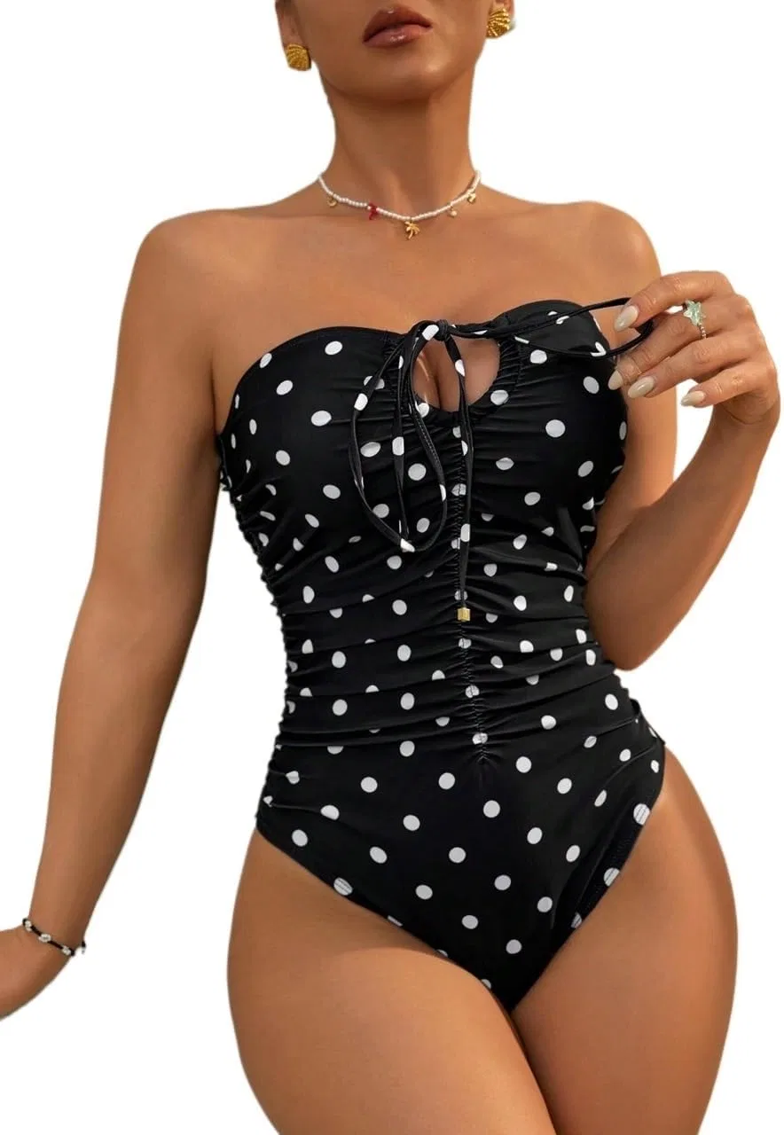 Женский цветной купальник с горошком Polka Dot, Black