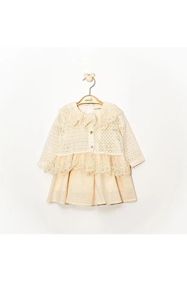 Детский комплект платья и жакета с кружевом для девочек Miniborn, Nude Color — фото 4