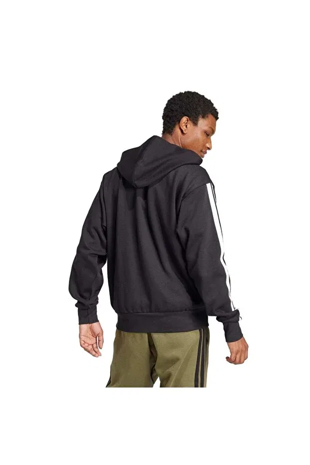 Мужское худи с длинным рукавом Essentials 3-stripes fleece hoodie Adidas, Black-White — фото 3