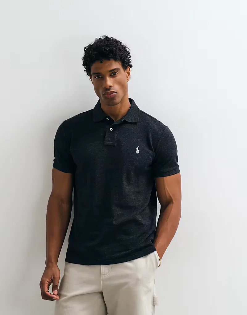 Поло Polo Ralph Lauren с логотипом-иконкой, приталенного кроя, из, темно-серый