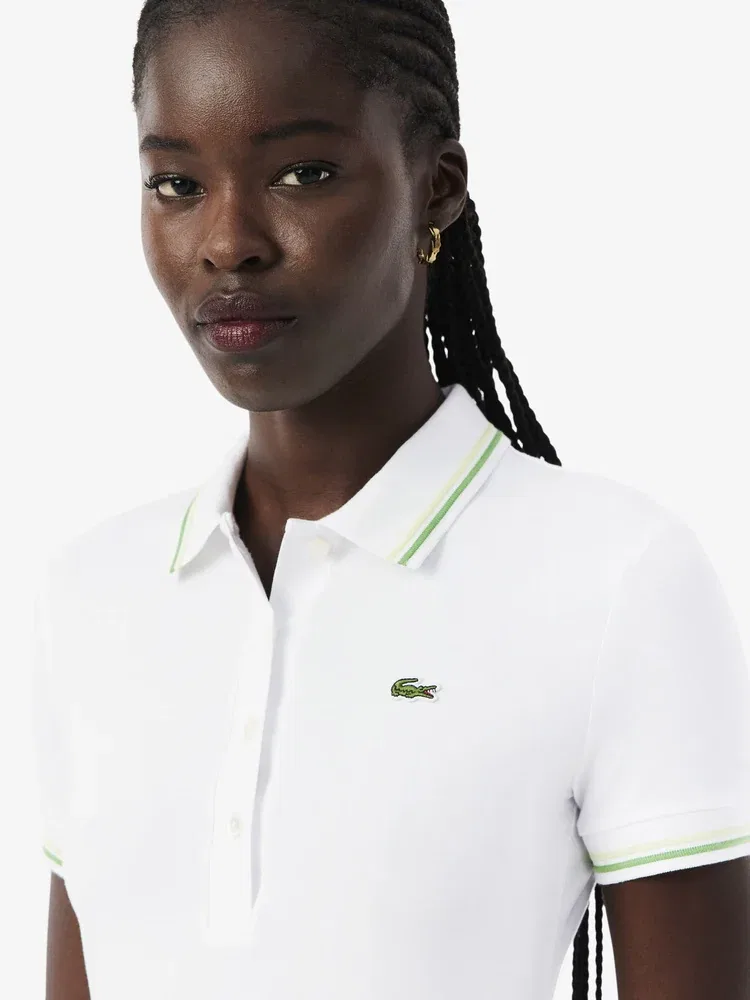 Платье поло LACOSTE White, с воротником, из хлопка и модала — фото 2