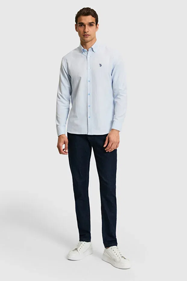 Мужская рубашка с длинным рукавом Basics U.S. Polo Assn., Light Blue — фото 4