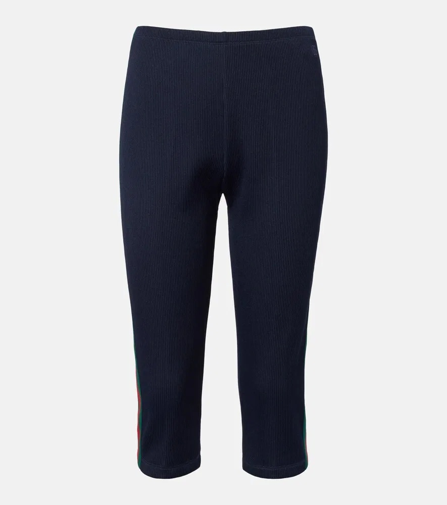 Капри из ребристого трикотажа с полосками Web Stripe Gucci, синий