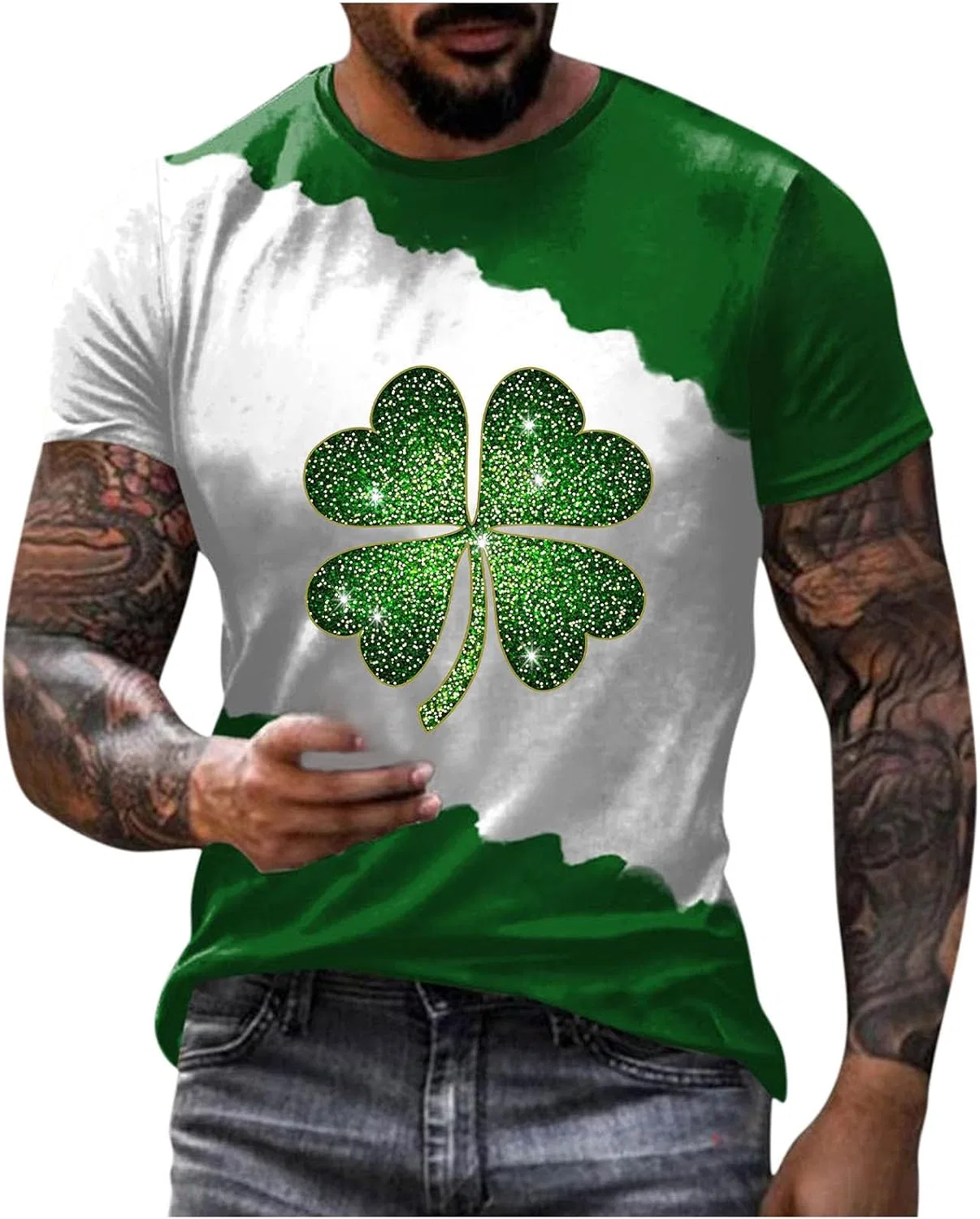 Мужская футболка с принтом клевер St Patrick's, Green