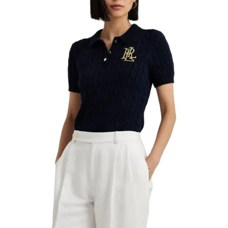 Женский поло-свитер с кабельной вязкой Polo Ralph Lauren, Dark Blue — фото 3