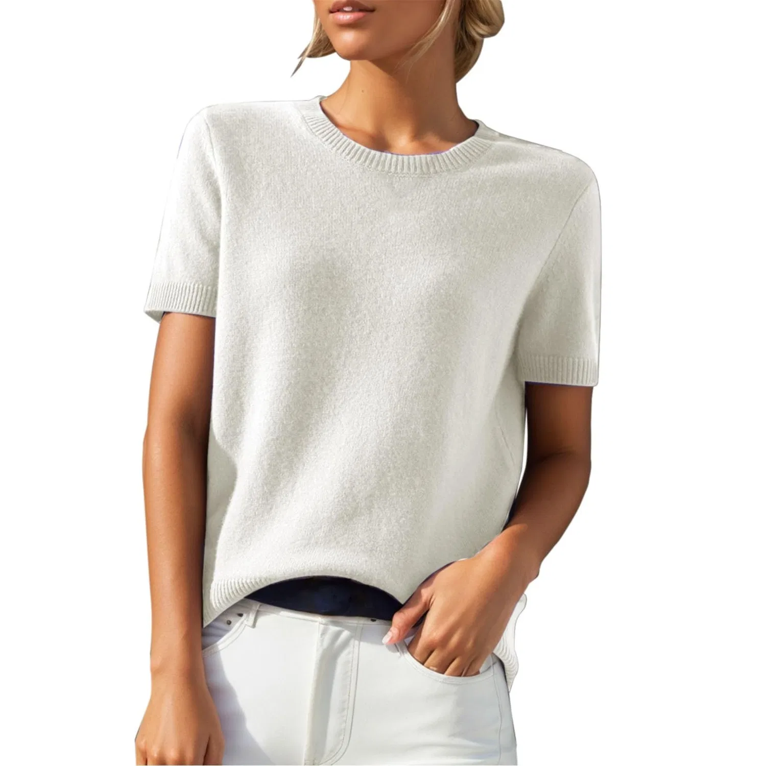 Женский свитшот с коротким рукавом из кашемира, White