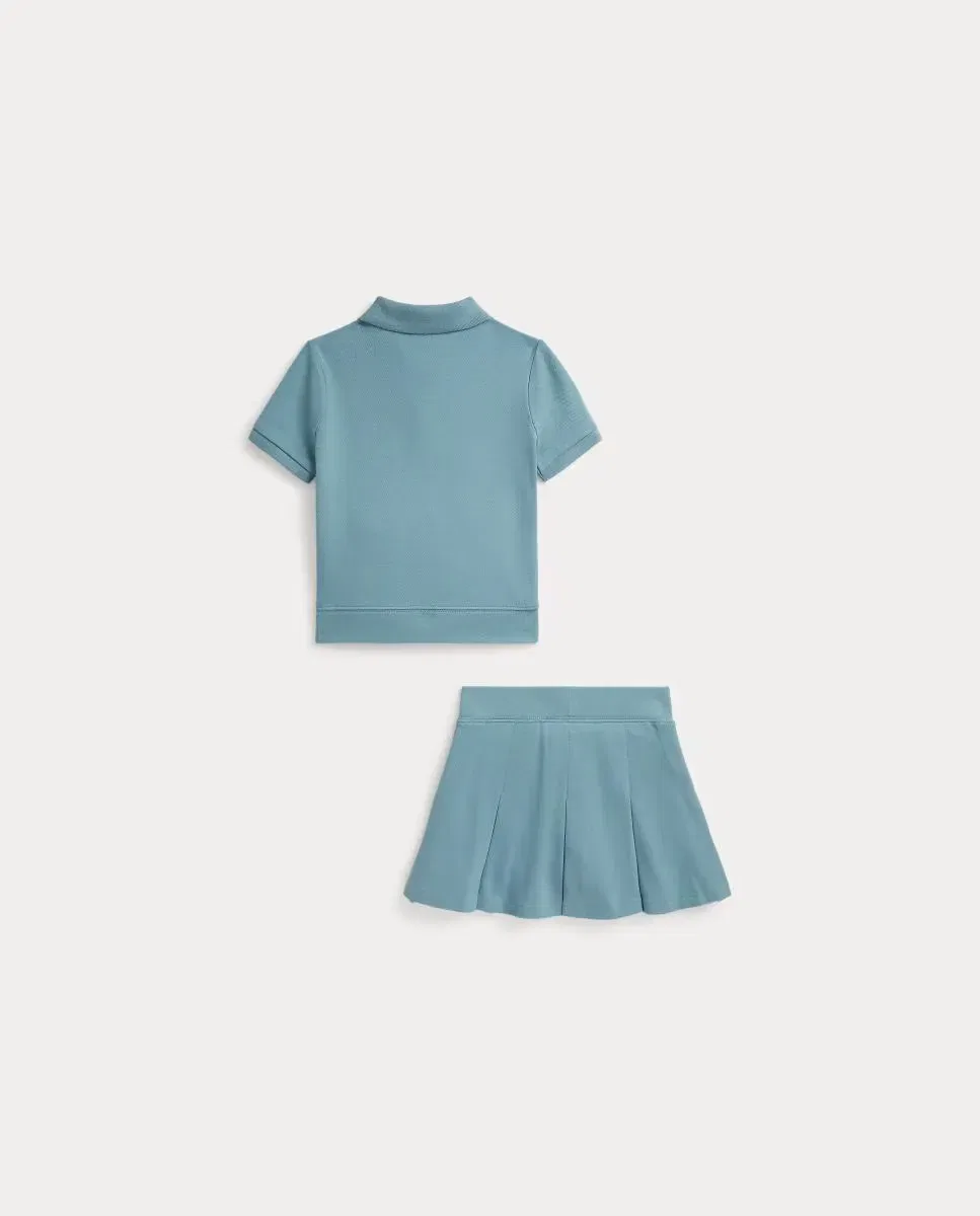 Детский комплект для девочек из поло и юбки Polo Ralph Lauren, Azul Claro — фото 2