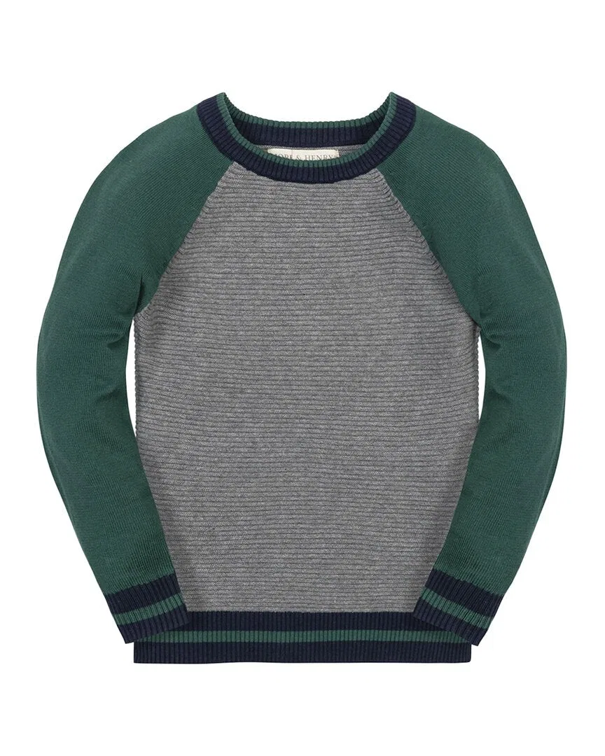 Детский свитер для мальчиков с цветными блоками Organic Raglan HOPE & HENRY, серый