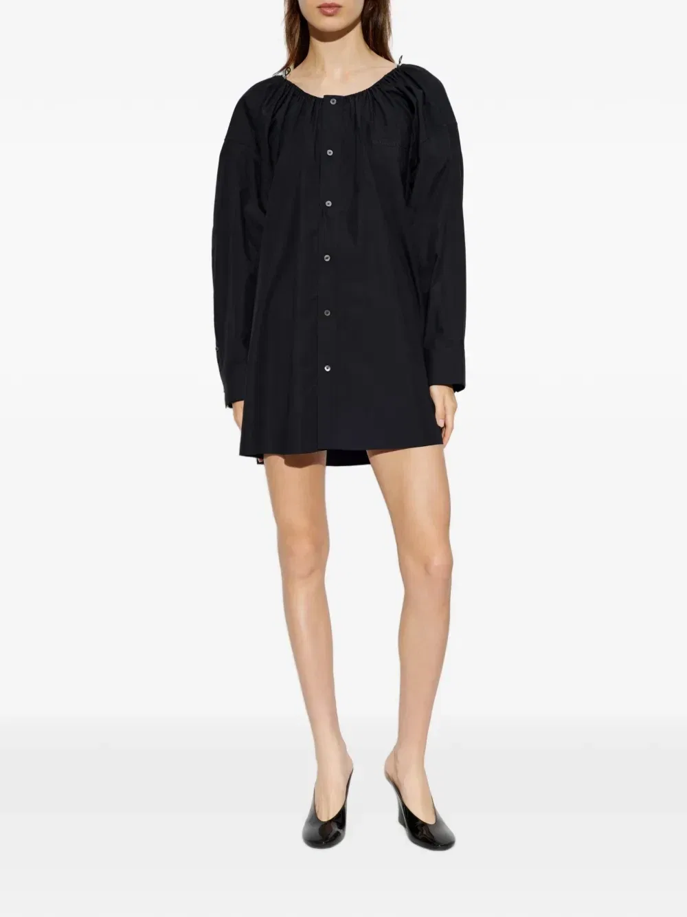 Платье мини на пуговицах с открытыми плечами Alexander Wang, черный — фото 3