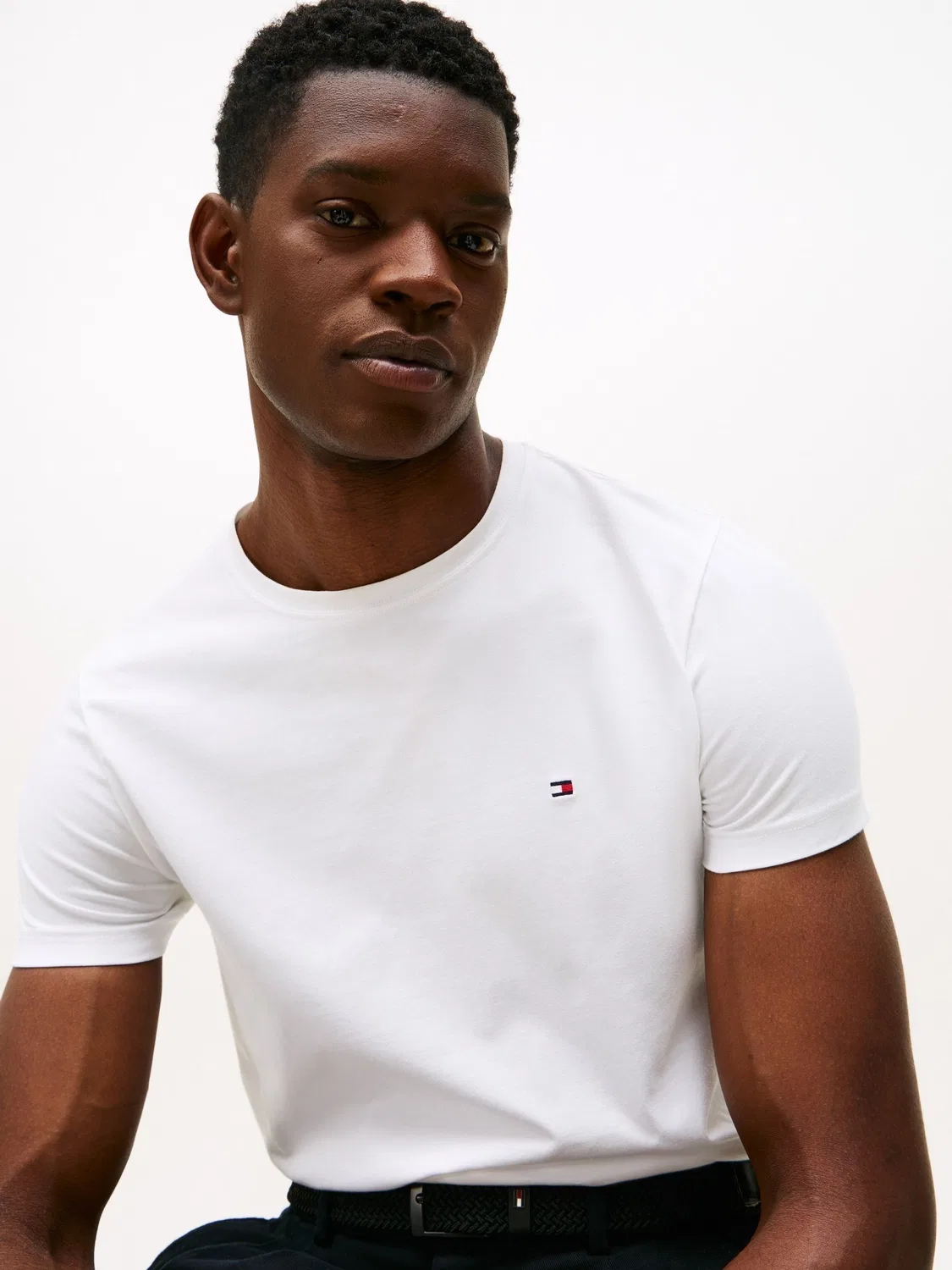 Футболка с логотипом Tommy Hilfiger Slim Fit Core Stretch, белый кремовый — фото 4