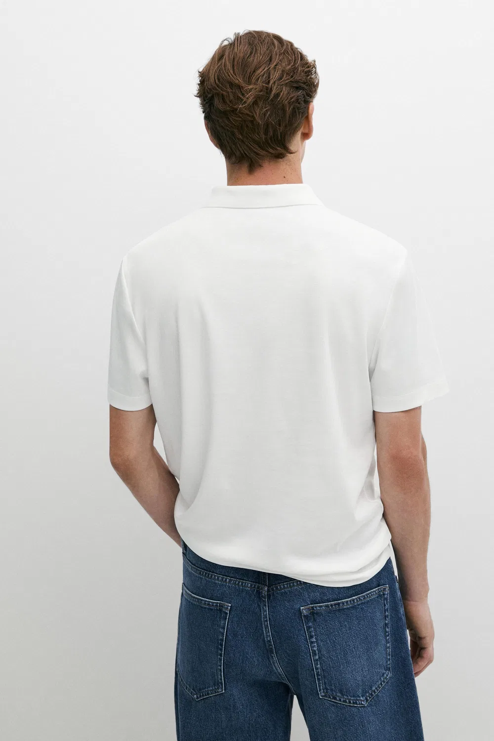 Поло Massimo Dutti 100% Cotton Short Sleeve Shirt, белый — фото 4