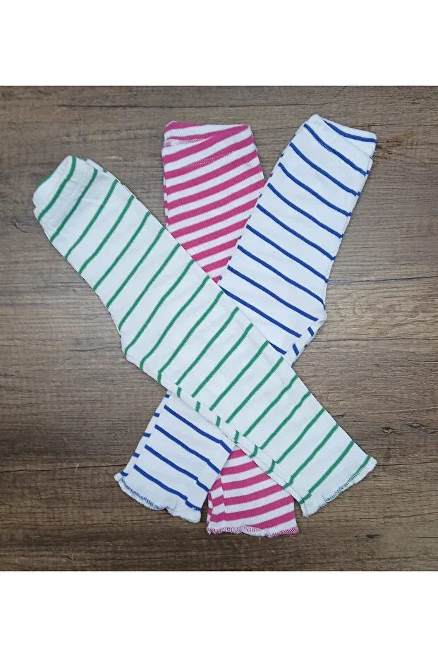 Детские леггинсы для девочек в полоску комплект из 3 шт Fun, Green-Pink-Striped