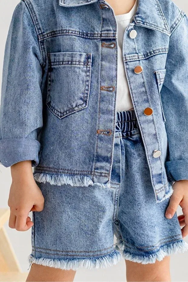 Детские шорты для девочек джинсовые свободного кроя Oliven The Kid, Blue — фото 2