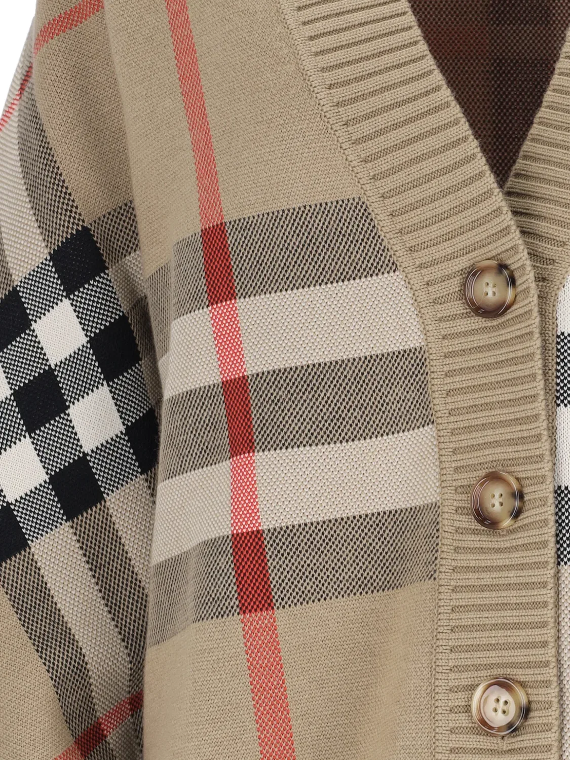 Женский кардиган с принтом в клетку Beige Check Cardigan with Bold Stripe Detailing Burberry, Neutrals — фото 3