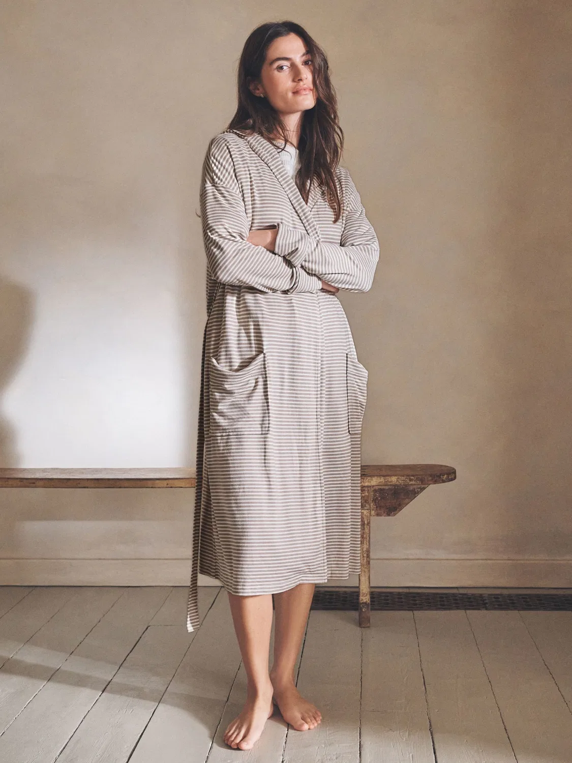 Халат в полоску Cosy Lightweight Dressing Gown Next, нейтральный полосатый