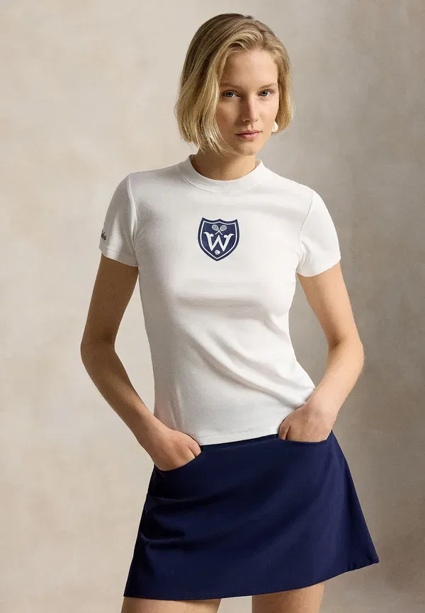 Футболка хлопковая Wimbledon logo ribbed cotton tee, Polo Ralph Lauren, белый