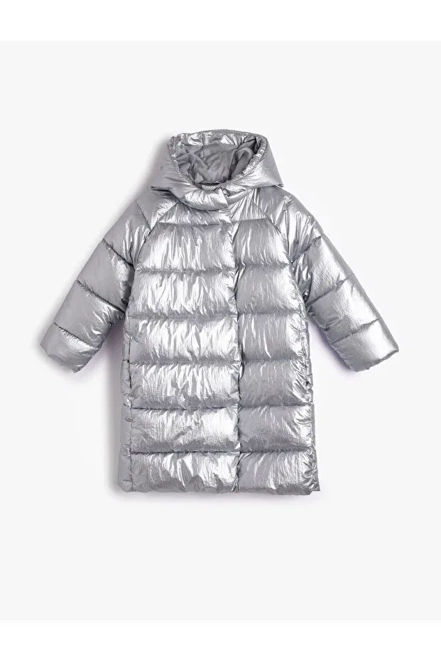 Детское пальто для девочек удлиненное пуховое Koton, Gray — фото 4