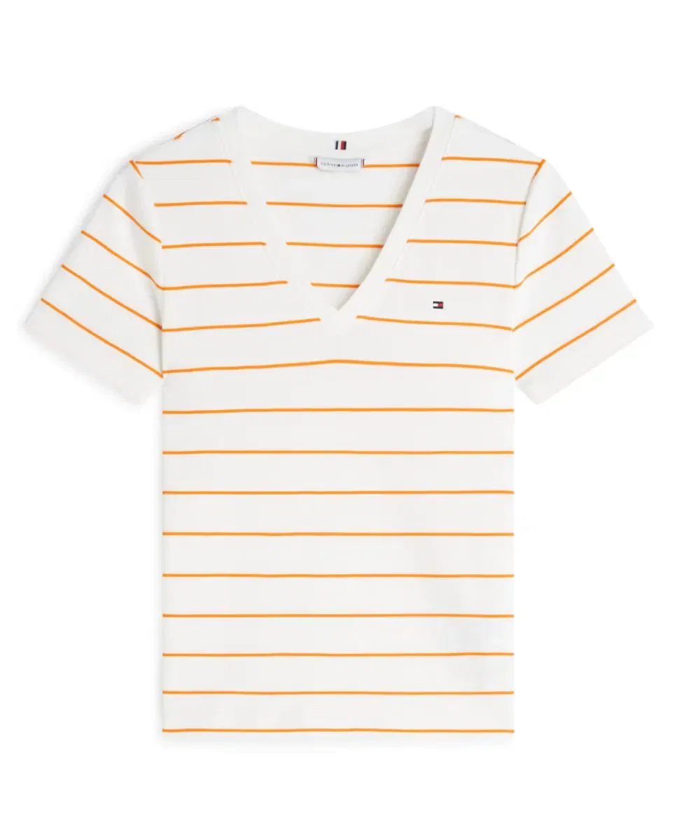 Женская футболка с V-образным вырезом Tommy Hilfiger, Blanco — фото 4