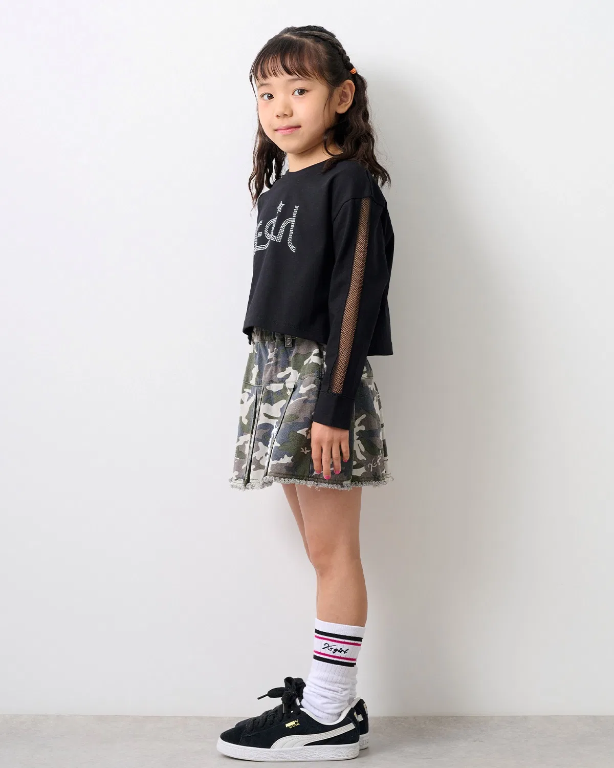 Детская юбка-плиссе с принтом, модель X-girl Stages, Khaki — фото 4