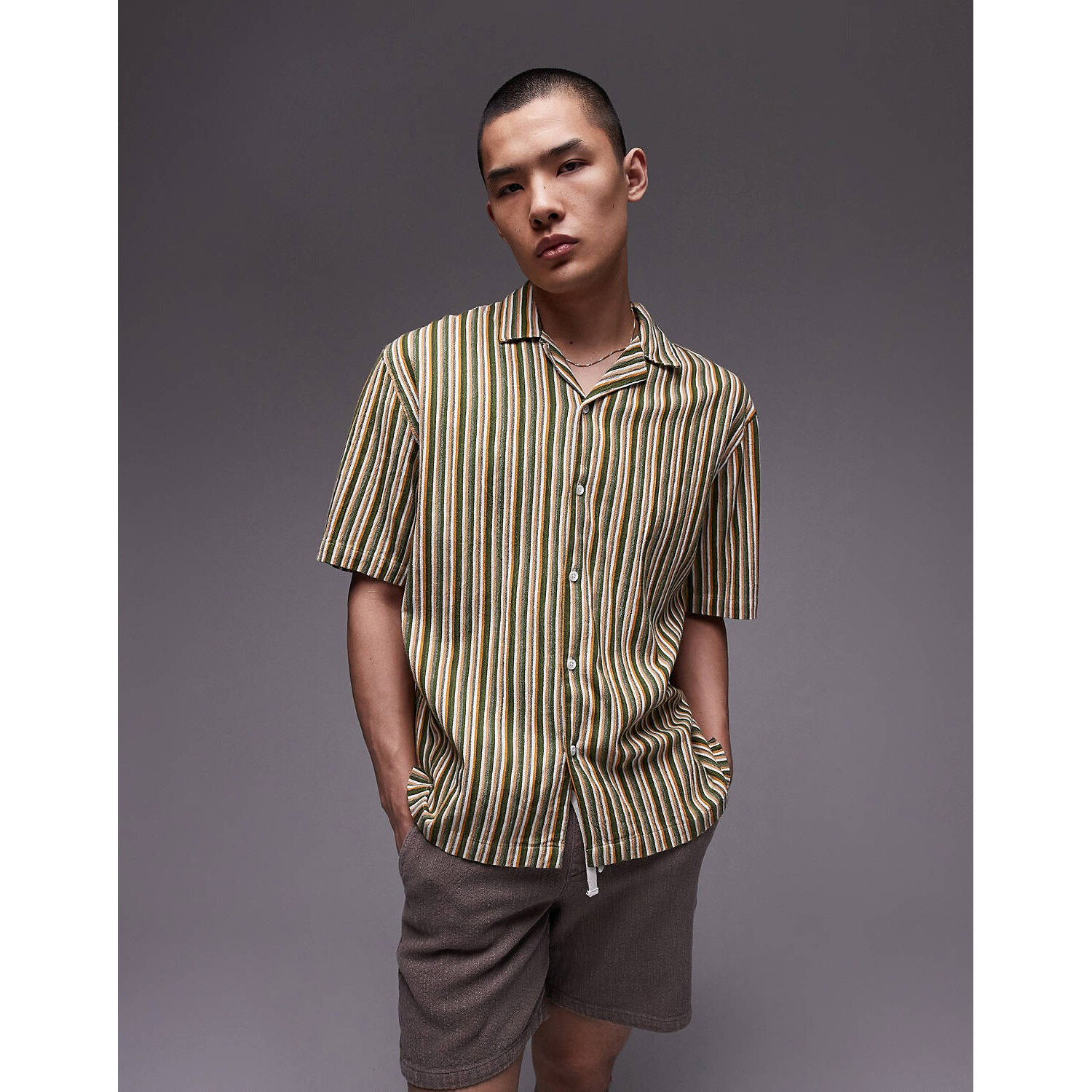 

Рубашка Topman Short Sleeve Relaxed Striped, зеленый/желтый