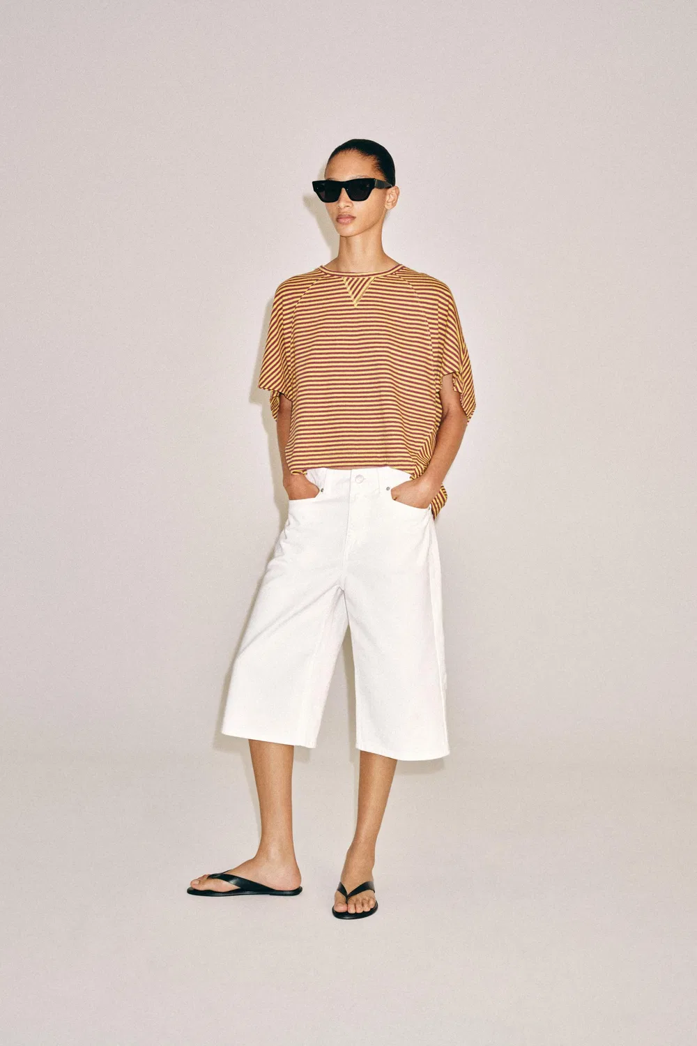 Полосатая футболка оверсайз ZARA, yellow