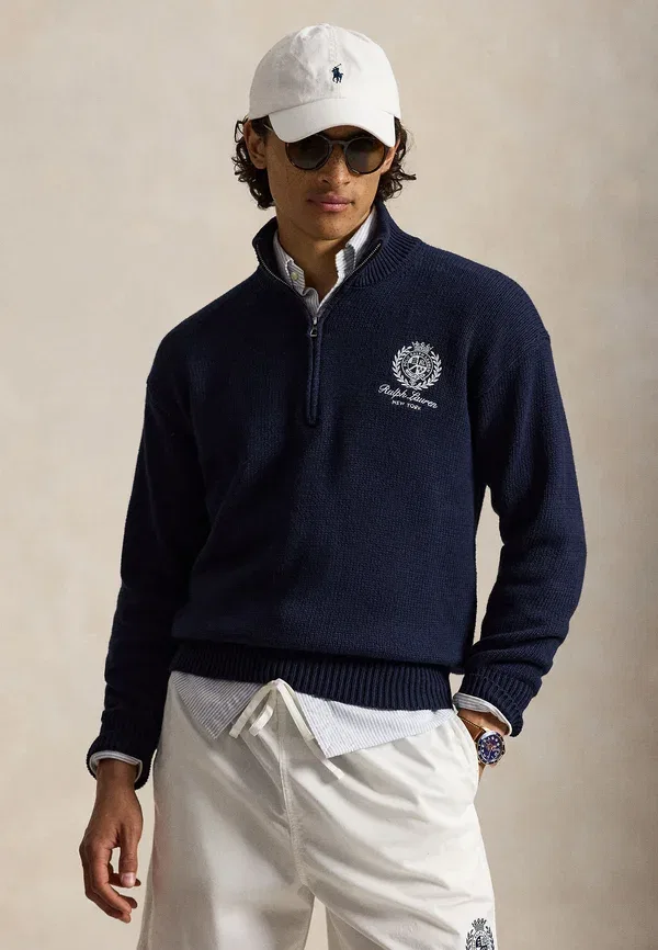 Свитер из хлопка Relaxed fit cotton quarter zip sweater Polo Ralph Lauren, Hunter темно-синий