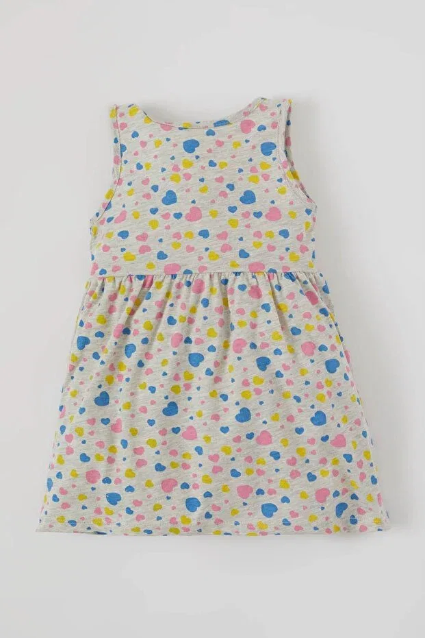 Детское платье для девочек хлопковое Heart patterned cotton baby girl dress Defacto, Gray-gr398 — фото 4