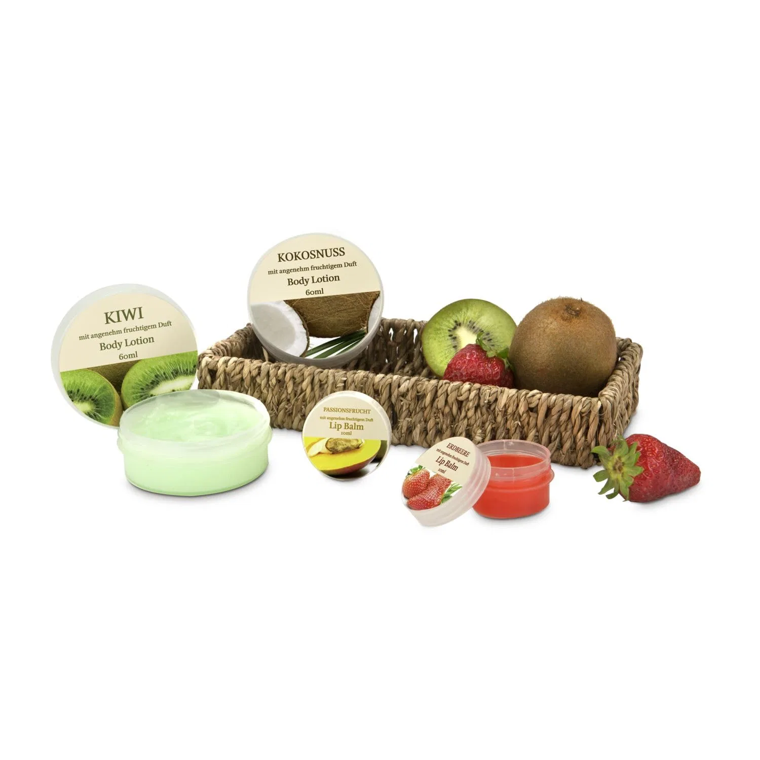 Набор Wellness Fruit Basket, 2x60 мл лосьон для тела + 2x10 мл бальзам для губ, Strawberry, Kiwi, Passion Fruit, Römer Wellness
