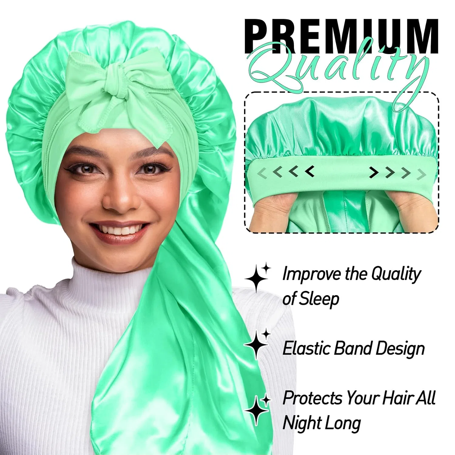 Шапочка для душа Satin Bonnet, 2 шт, WOZUTUNT, длинная, зеленый — фото 2