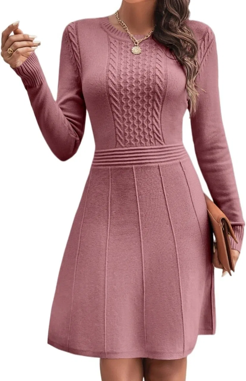 Женское короткое платье-свитер с кабельным узором Dusty Pink