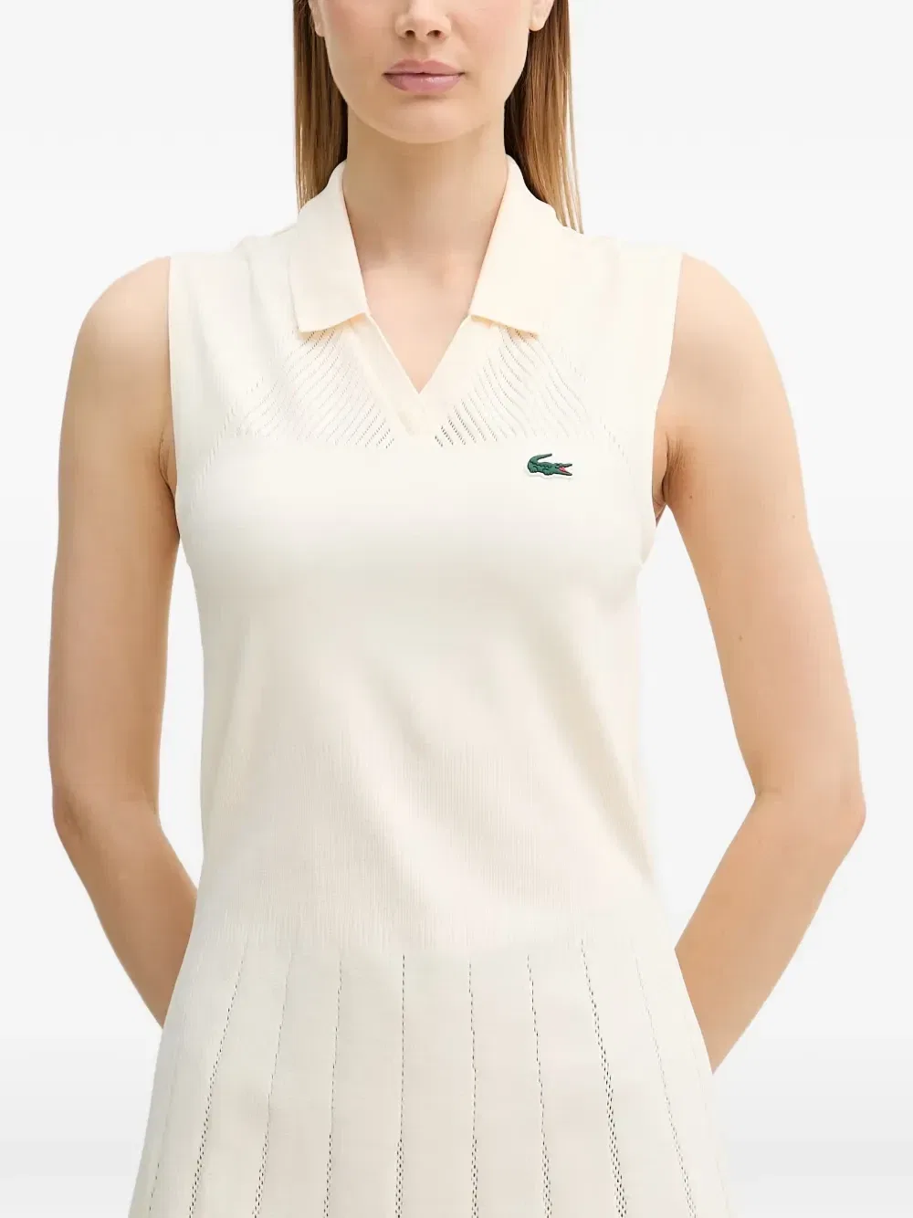 Платье Lacoste плиссированное мини, бежевый — фото 3