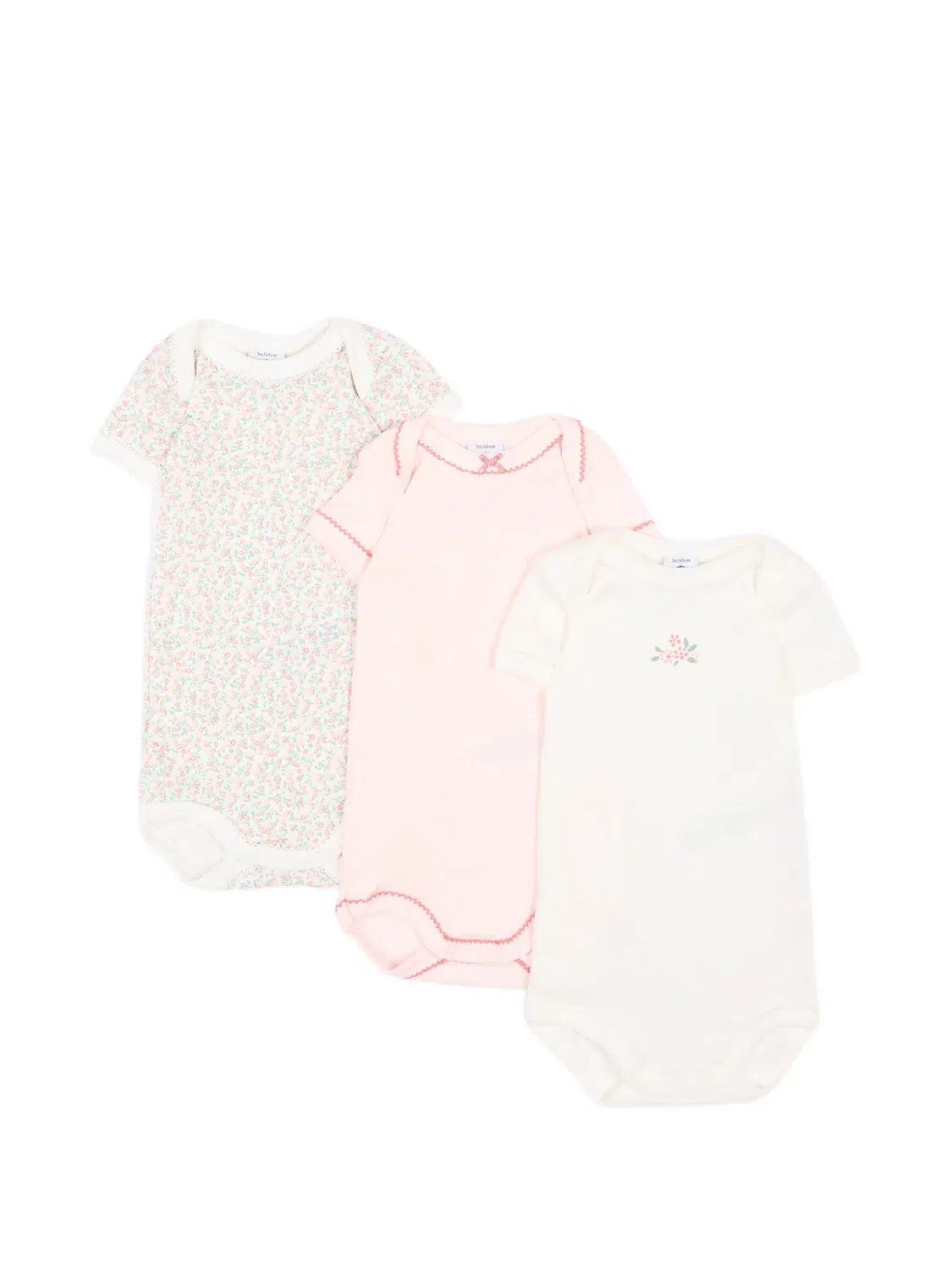 Комплект из трех боди с цветочным принтом Petit Bateau, нейтральные цвета