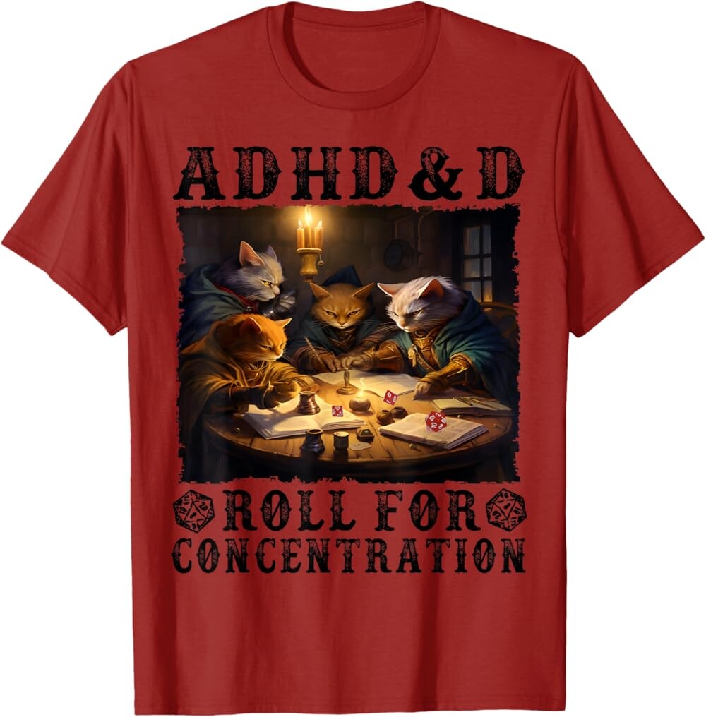 

Мужская футболка Funny Tees Gamer RPG Apparel Cats RPG Gamer Roll For Concentration, темно-красный