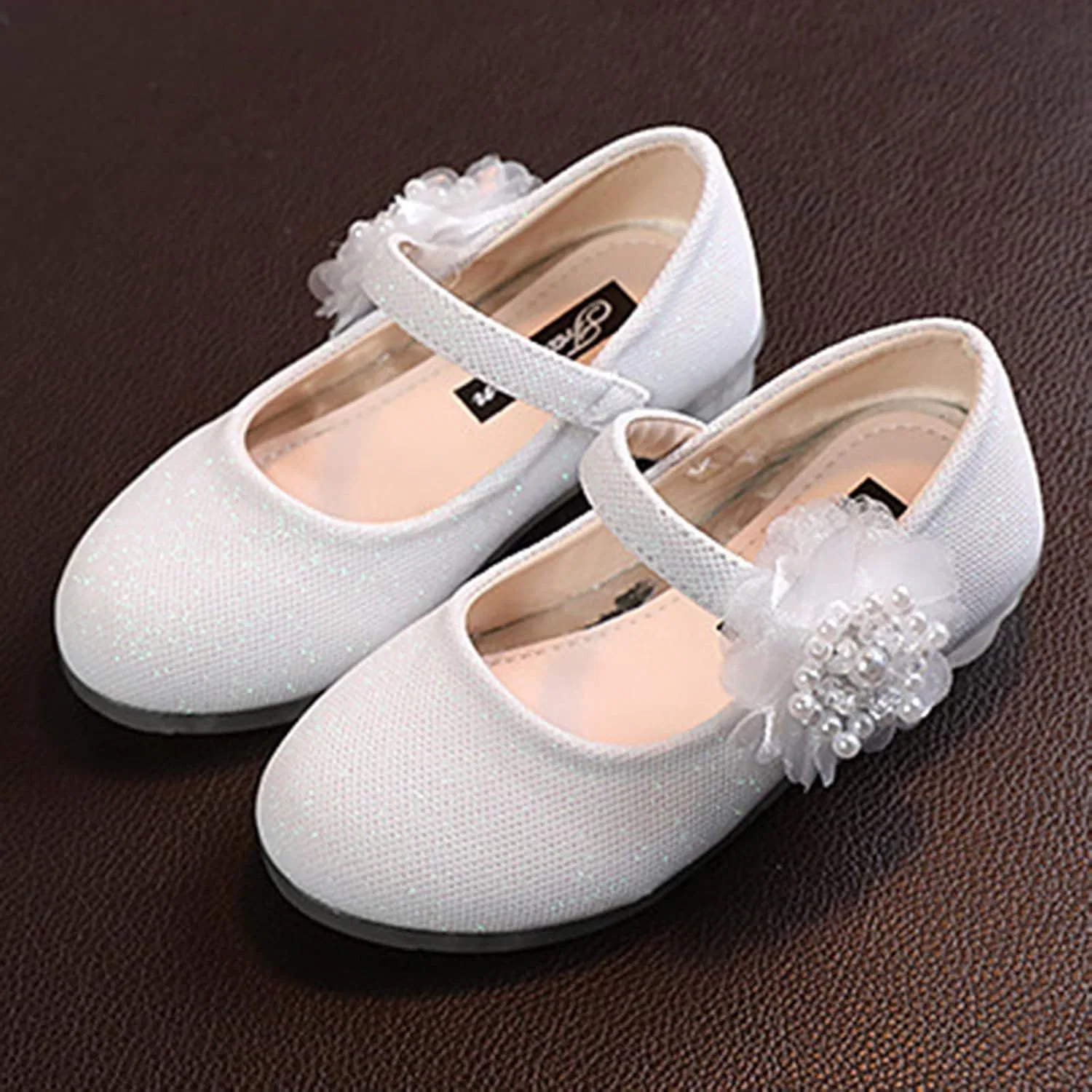 Детские балетки для девочек с цветком Mary Jane Flats Pump Strap, White — фото 3