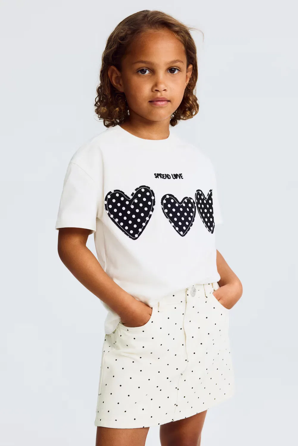 Джинсовая юбка H&M, Cremefarben/Polka Dots — фото 2