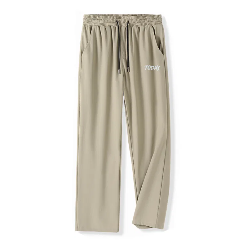 Детские повседневные брюки прямого кроя Ice Silk Cooling MINISO, Khaki (Smooth Blue Graffiti Pants Logo)