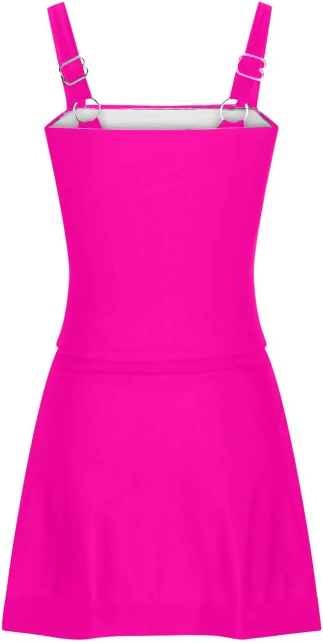 Женский танкини с контролем живота, квадратным вырезом и юбкой, Hot Pink — фото 4