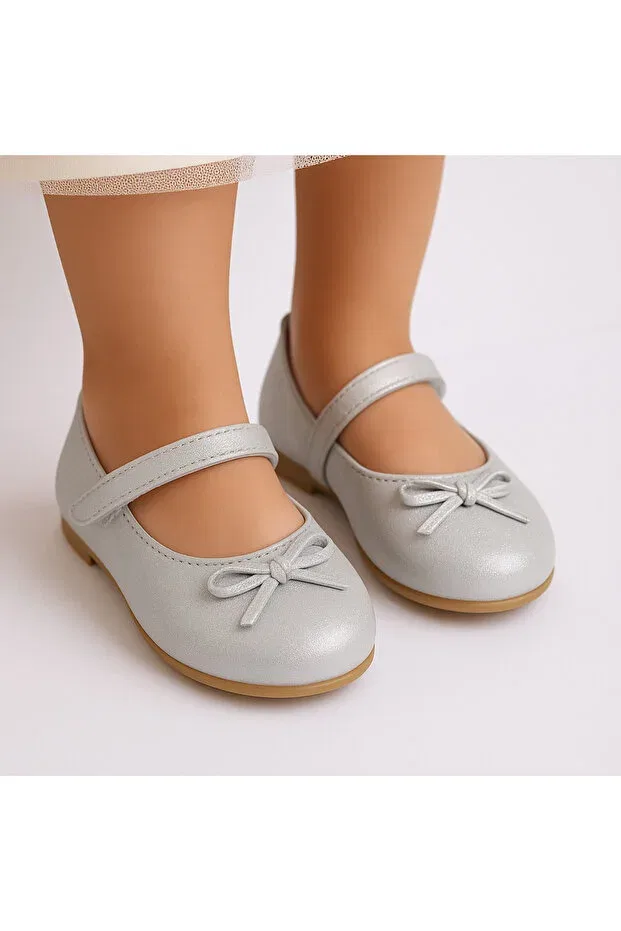 Детские балетки для девочек с бантом Silver knot bowknot Pabrik, Silver