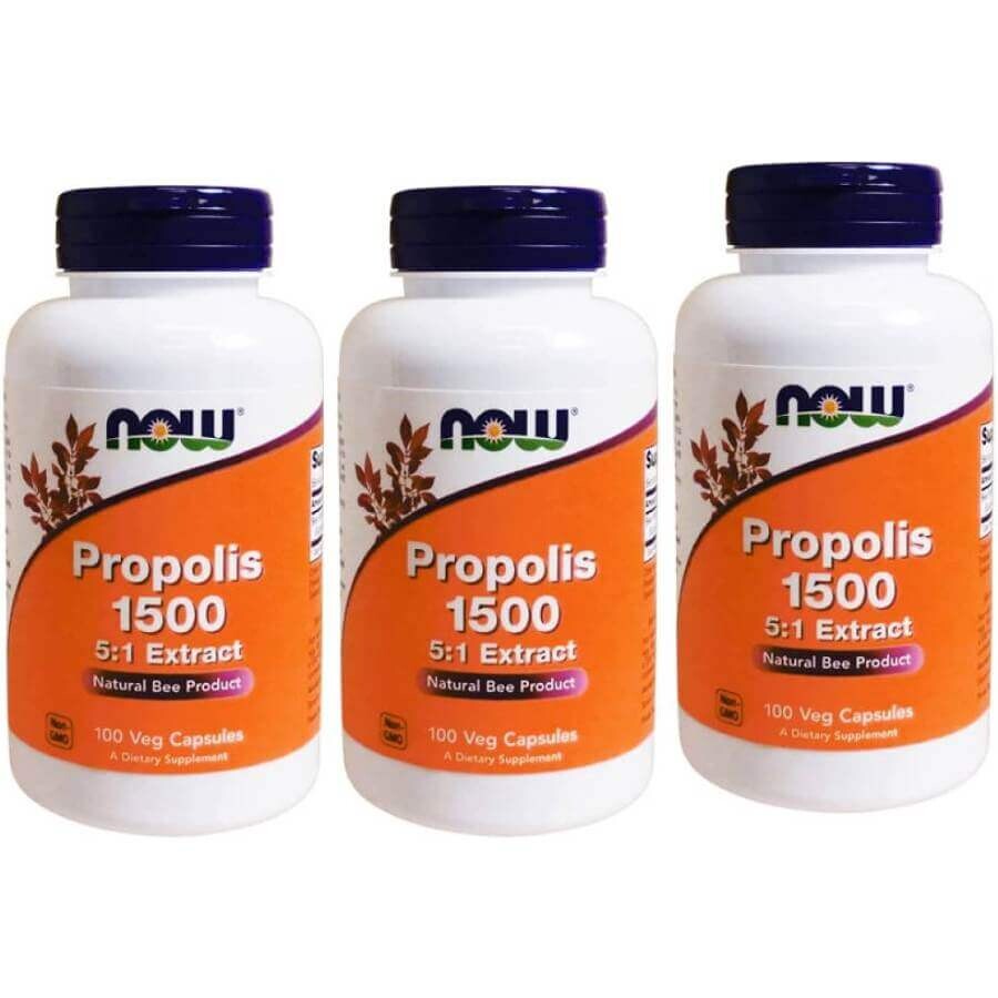 

Прополис Now Foods Propolis 1500 мг, 3 упаковки, 100 капсул