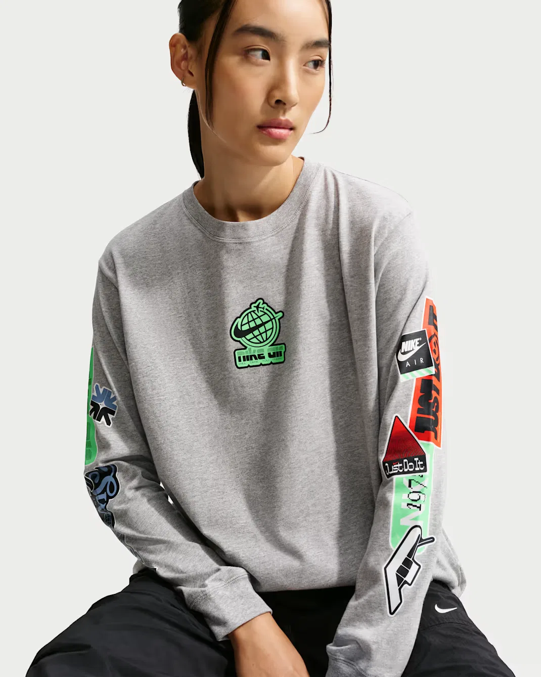 Женская футболка с длинными рукавами свободного кроя Nike Sportswear Classic, Dark Grey Heather — фото 3