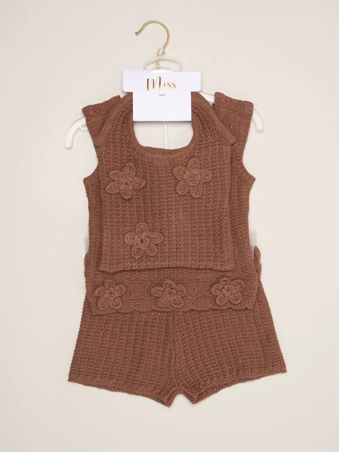 Набор из топа, шорт и сумки Miss Brown Scallop Floral Miss, коричневый — фото 2