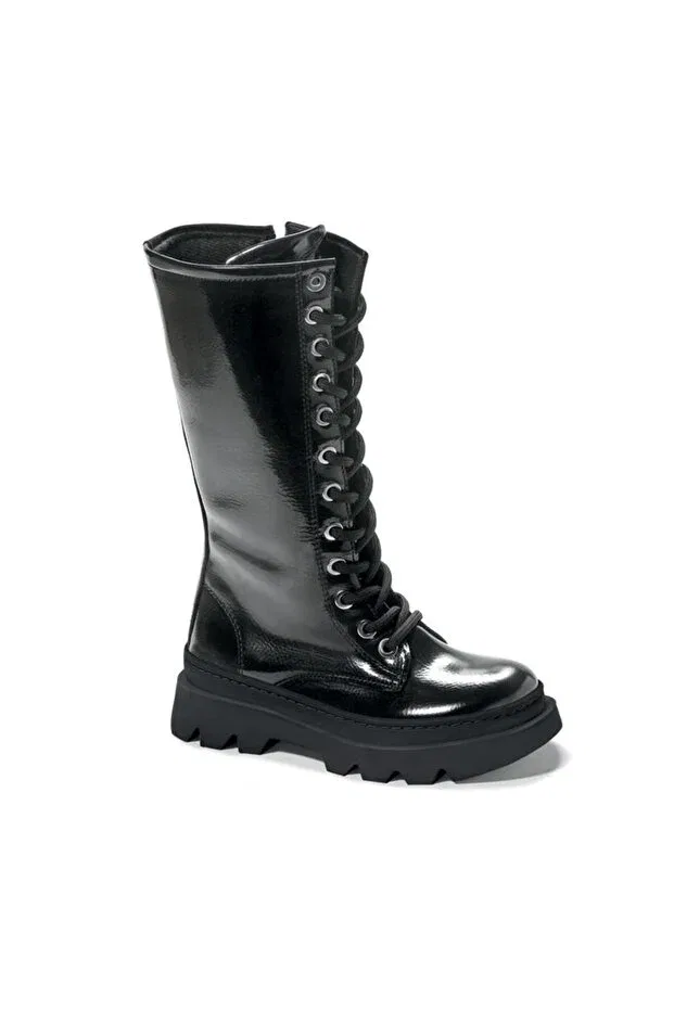 Детские ботинки для девочек на шнуровке Sanbe, Patent Leather Black