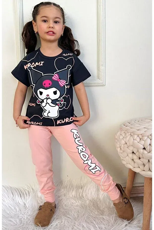 Детский спортивный костюм с принтом Kuromi patterned salmon tracksuit girls socks 3-10 years 7411-s Yağmur Giyim, Salmon-81291