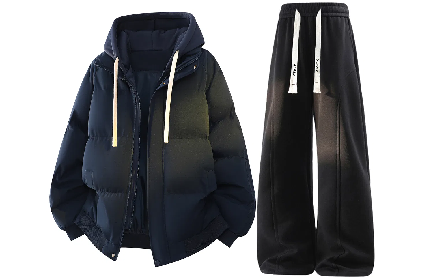 Детский спортивный комплект с курткой и брюками X1617, Navy Blue Puffer Jacket+Black Fleece-Lined Pants, X1617, Navy Blue/Black