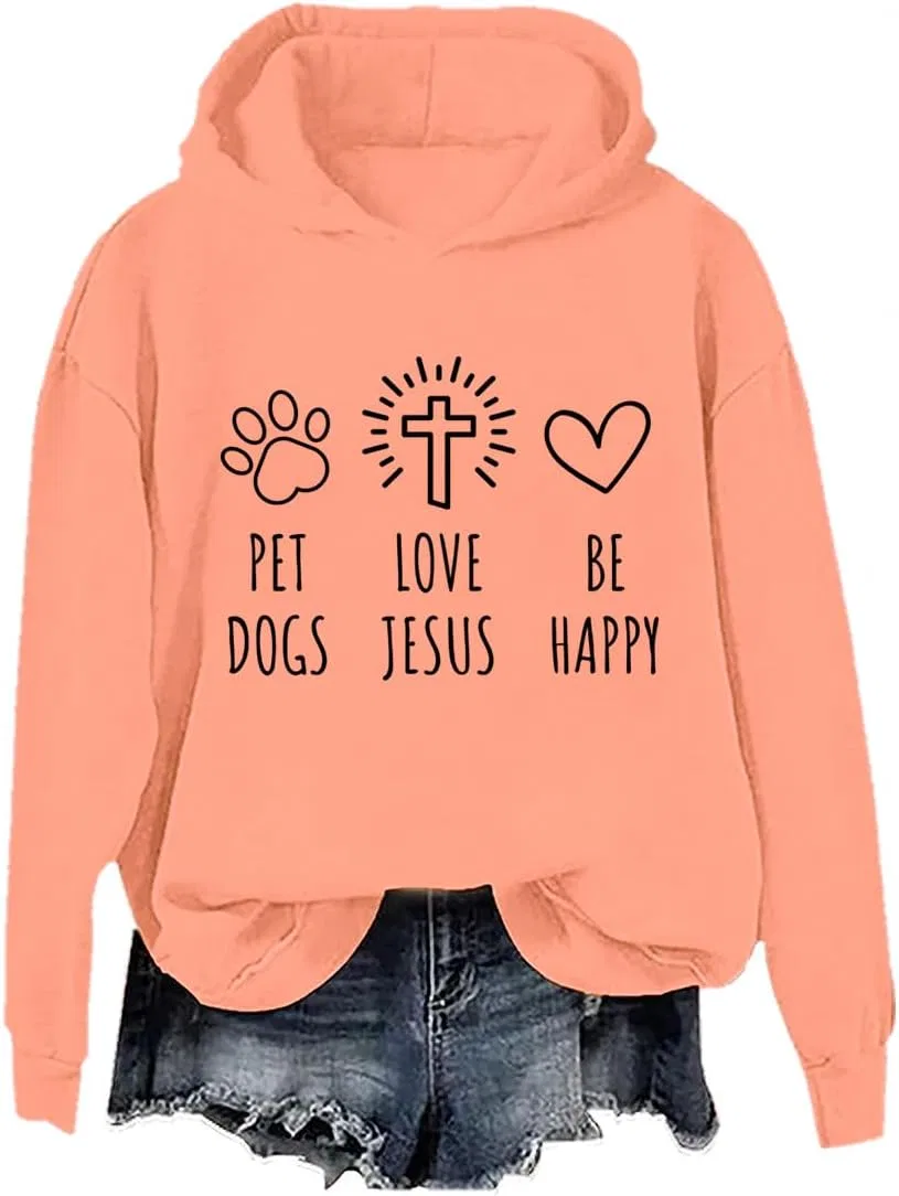 Мужская футболка с длинным рукавом с принтом Pet Dogs Love Jesus Be Happy, оранжевый