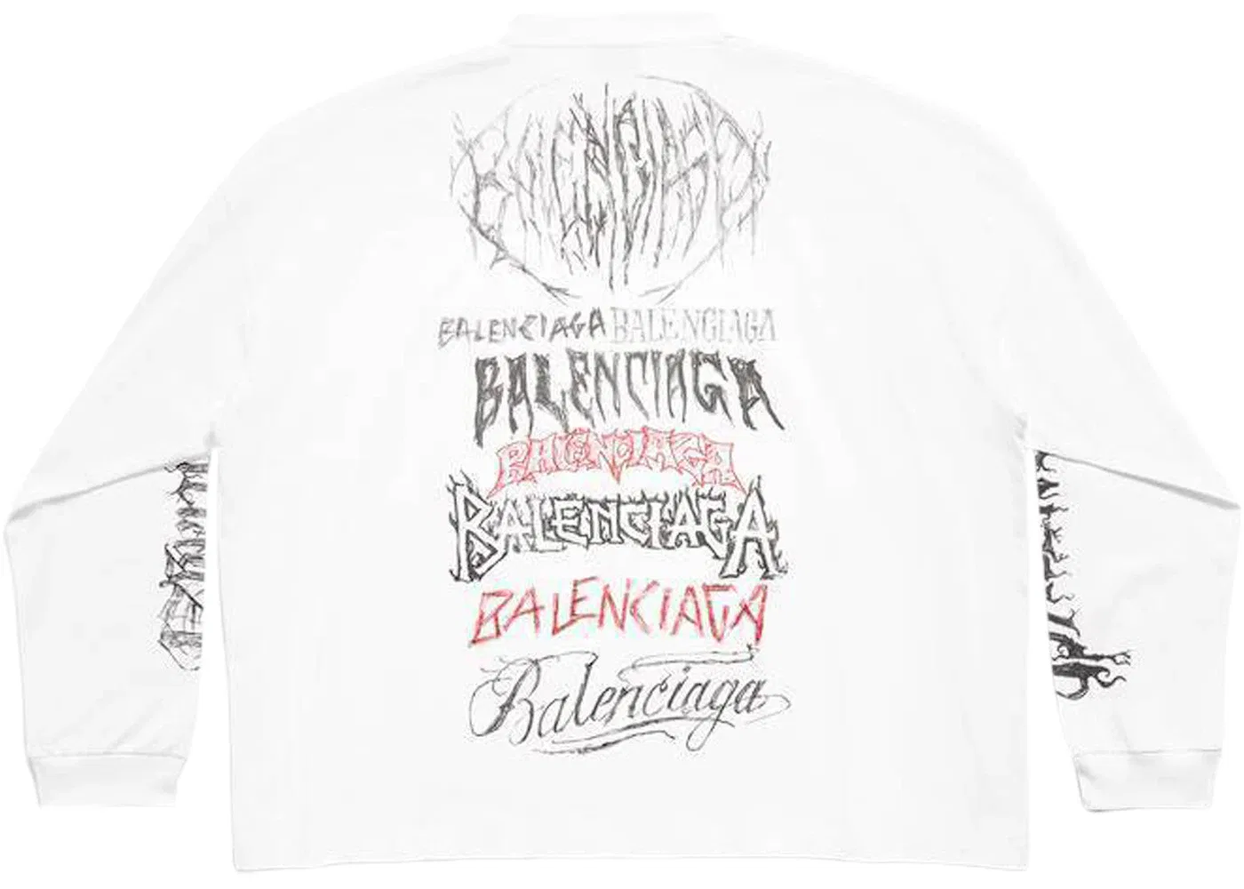 Мужская футболка с принтом Balenciaga DIY Metal Longsleeve Medium Fit T-Shirt, White/Black/Red — фото 2