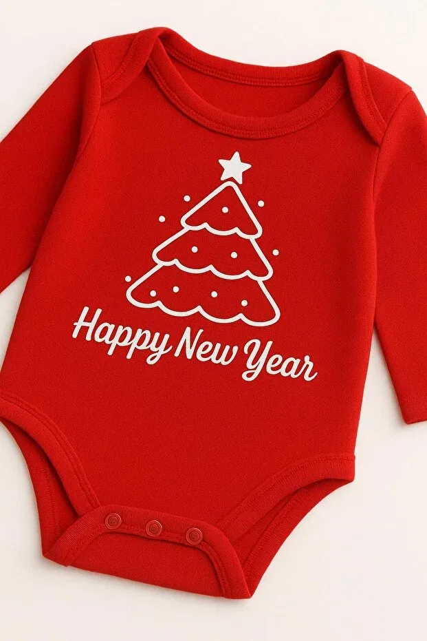 Детское боди с длинным рукавом Happy New Year Efu Baby, Red — фото 2